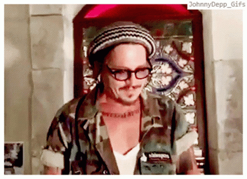 Johnny Depp Gif with Man in Hat and Glasses