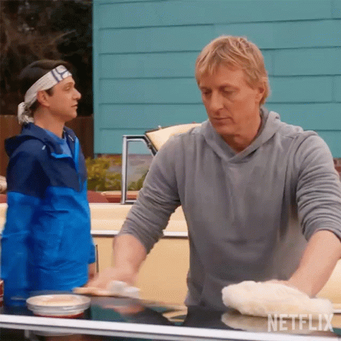 Johnny Lawrence Wax On Wax Off Table GIF
