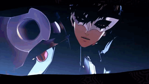 Joker From The Video Game Persona 5 Is Pointing A Gun At The Camera GIF