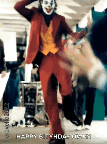 Joker in Red Suit Dancing Happy Birthday Owen