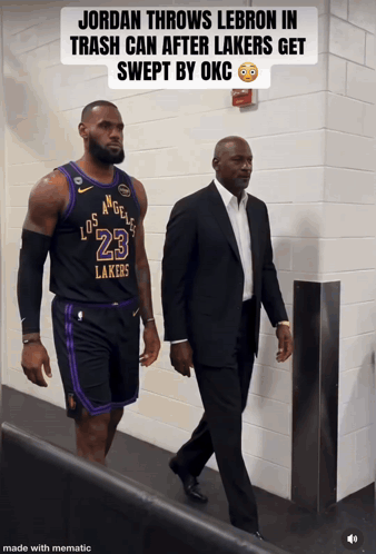 Jordan Throws Lebron In Trash Can After Lakers Get Swept By Okc Meme GIF