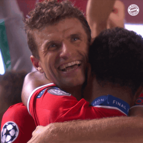Joshua Zirkzee Hugged Teammate Thomas Müller GIF