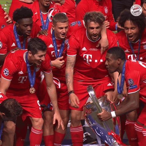 Joshua Zirkzee Teammates Holding Trophy Victory GIF