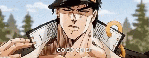 Jotaro Kujo From Jojo 'S Bizarre Adventure Is Wearing A Hat And Holding A Book In His Hand . GIF