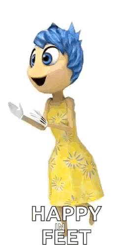 Joy From Inside Out Is Wearing A Yellow Dress And Smiling While Standing On A White Background . GIF