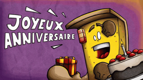 Joyeux Anniversaire Sticker With Cake Greeting GIF