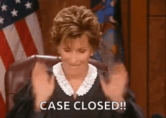 Judge Holding Hands Up In Courtroom Saying Case Closed GIF