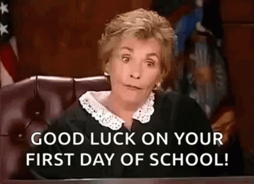 Judge In Courtroom Saying Good Luck On Your First Day Of School GIF