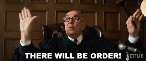 Judge With Hands Up Says There Will Be Order GIF