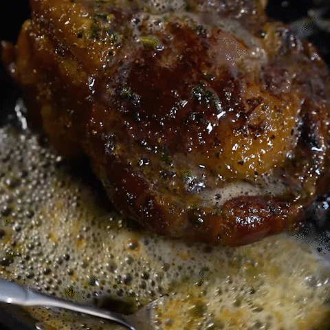 Juicy Meat Searing In Golden Butter GIF