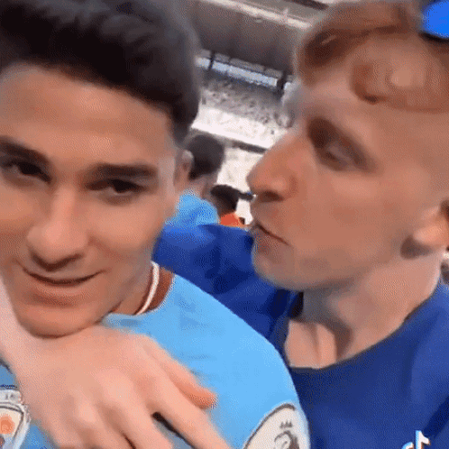 Julian Alvarez Kiss By His Teammate GIF