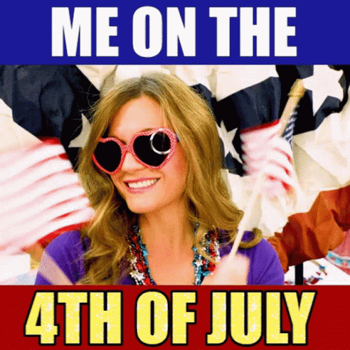 July 4th Excited Lady Waving Flags GIF