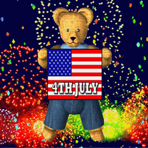 July 4Th Bear Holding Flag GIF