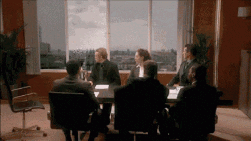 Jump Out Window Corporate Meeting In Reverse GIF