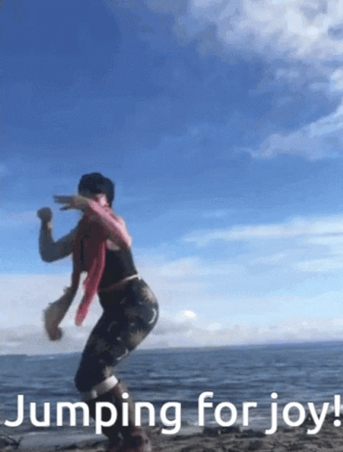 Jumping For Joy By The Sea GIF
