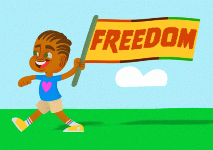 Juneteenth Animated Kid Raising A Flag GIF