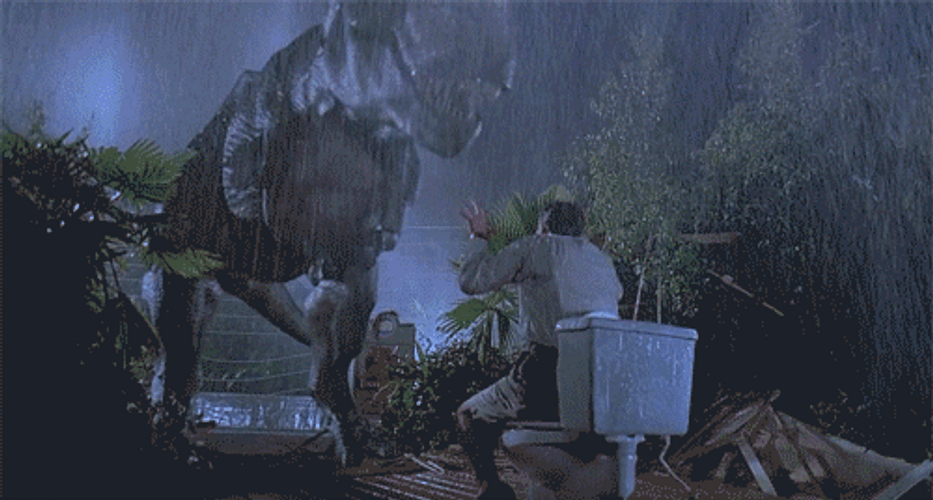 Jurassic Park T-rex Toilet Man GIF