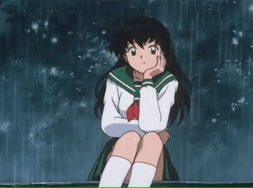Kagome Higurashi Waiting Patiently In Rain GIF