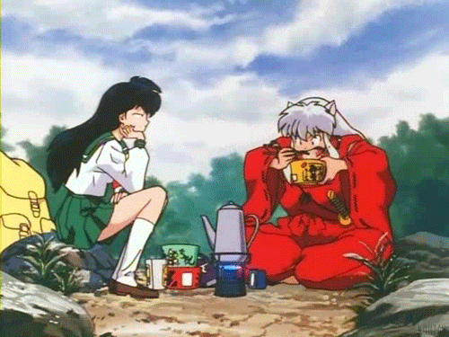 Kagome Higurashi Watching Inuyasha Eating GIF