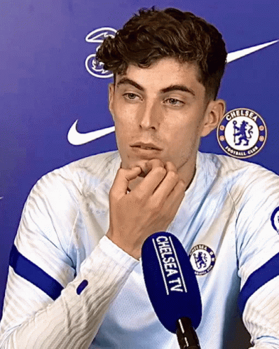 Kai Havertz Picking His Beard On An Interview GIF