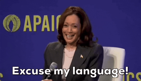 Kamala Laugh Excuse My Language GIF