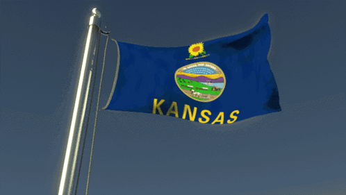 Kansas Flag Waving in Wind