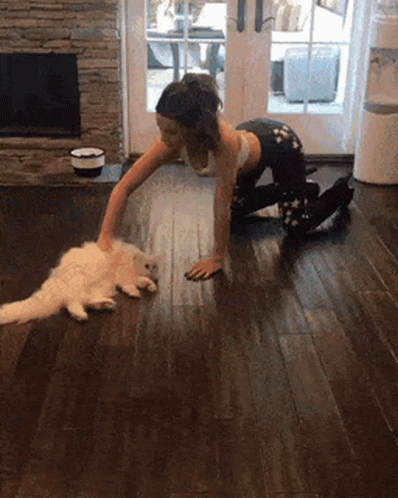 Kate Beckinsale And Her Fluffy Cat GIF