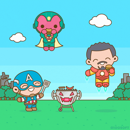 Kawaii Avengers Barbecue Grill GIF