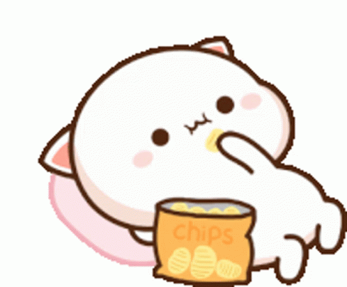 Kawaii Cartoon Peach Munching Chips GIF