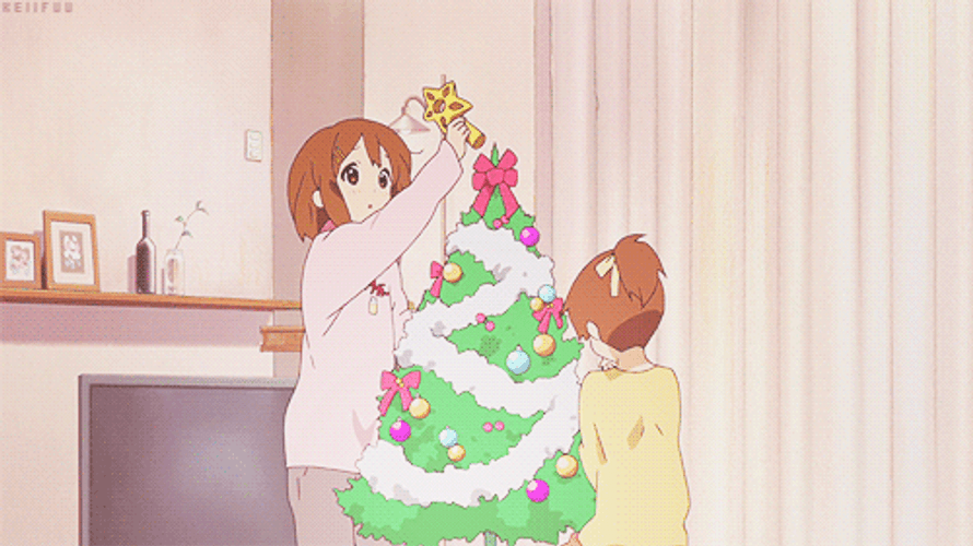 Kawaii Christmas Anime Decorating Tree GIF 