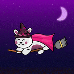 Kawaii Halloween Bunny Witch Flying GIF