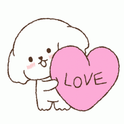 Kawaii White Dog Holding Her Animated Heart GIF 