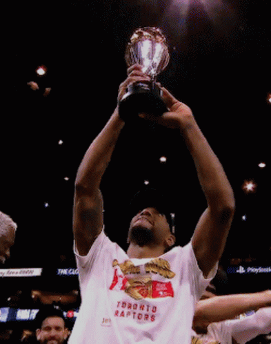 Kawhi Leonard Holding Trophy GIF