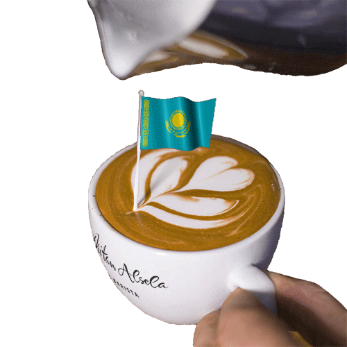 Kazakhstan Flag Topped At Coffee GIF
