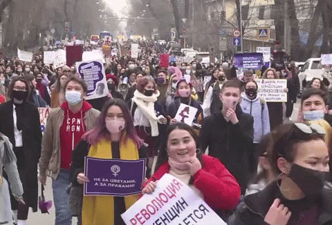 Kazakhstan Women Rally In Street GIF
