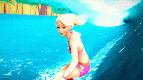 Ken Beach Barbie Surfing Water Splashing GIF