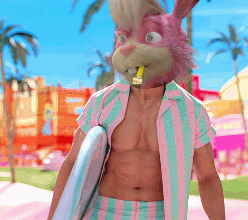 Ken Beach Pink Bunny Head GIF