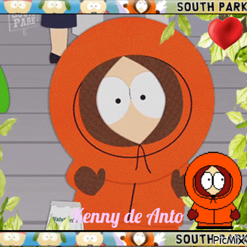 Kenny from South Park Surrounded by Leaves and Heart