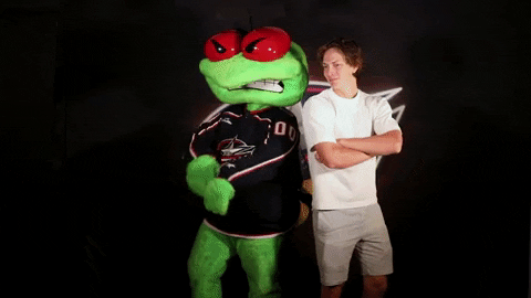 Kent Johnson Grenn Bug Mascot Back To Back GIF