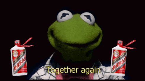 Kermit Frog Holding Bottles Ticker $Moutai Together Again