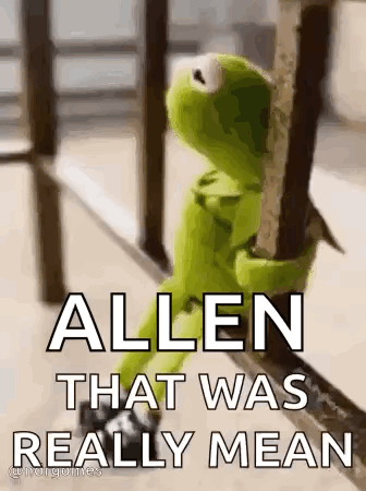 Kermit Sitting on Railing Saying That Was Really Mean