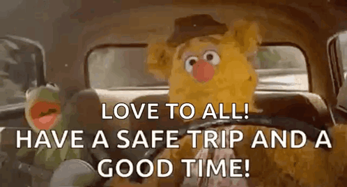 Kermit The Frog And Fozzie Bear Are Sitting In The Back Seat Of A Car And Driving . GIF