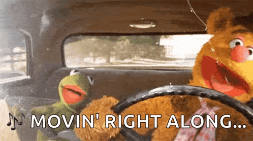 Kermit the Frog and Fozzie Bear Driving Car Movin Right Along