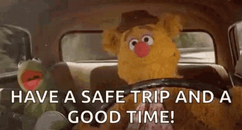 Kermit the Frog and Fozzie Bear Driving Car