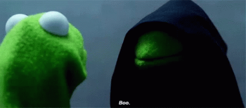 Kermit The Frog And Grim Reaper Are Standing Next To Each Other In The Dark . GIF