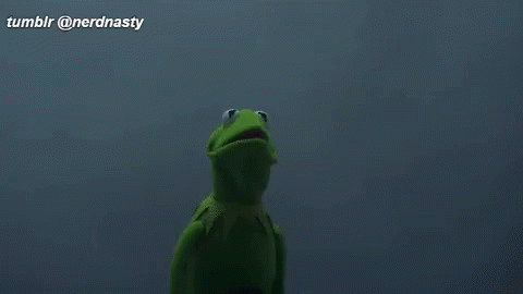 Kermit The Frog And Grim Reaper Are Standing Next To Each Other In The Dark And Looking At Each Other . GIF