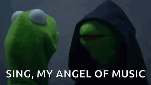 Kermit the Frog and Muppet in Black Hood Singing My Angel of Music