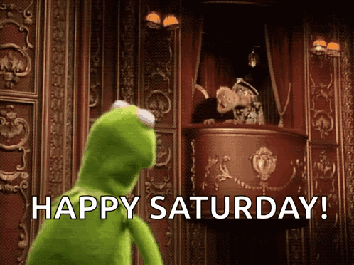 Kermit The Frog At Podium Saying Happy Saturday GIF