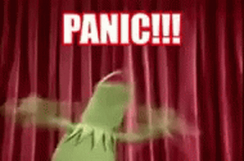 Kermit the Frog Dancing Before Red Curtain Panic