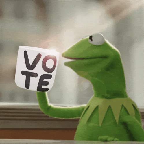 Kermit The Frog Holding Cup Saying Vote GIF